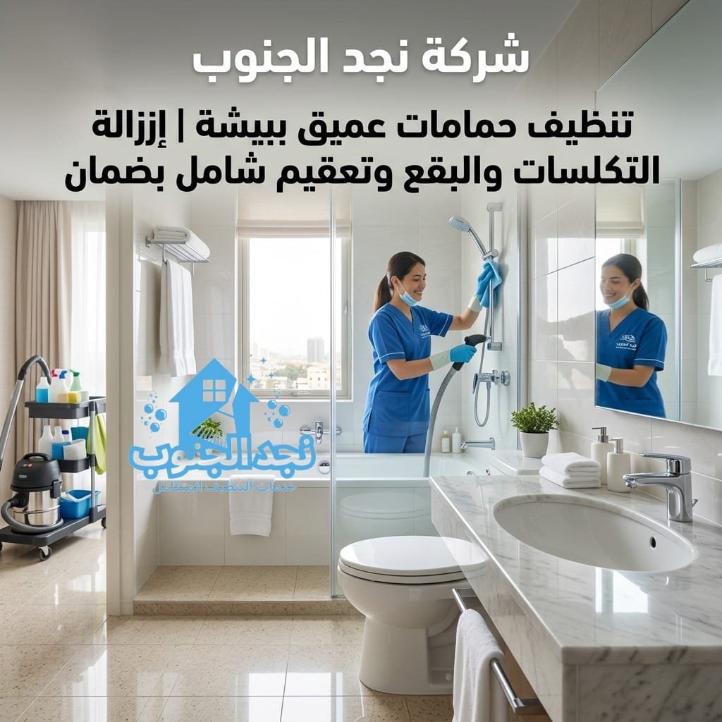 تنظيف حمامات عميق ببيشة إزالة التكلسات والبقع وتعقيم شامل بضمان