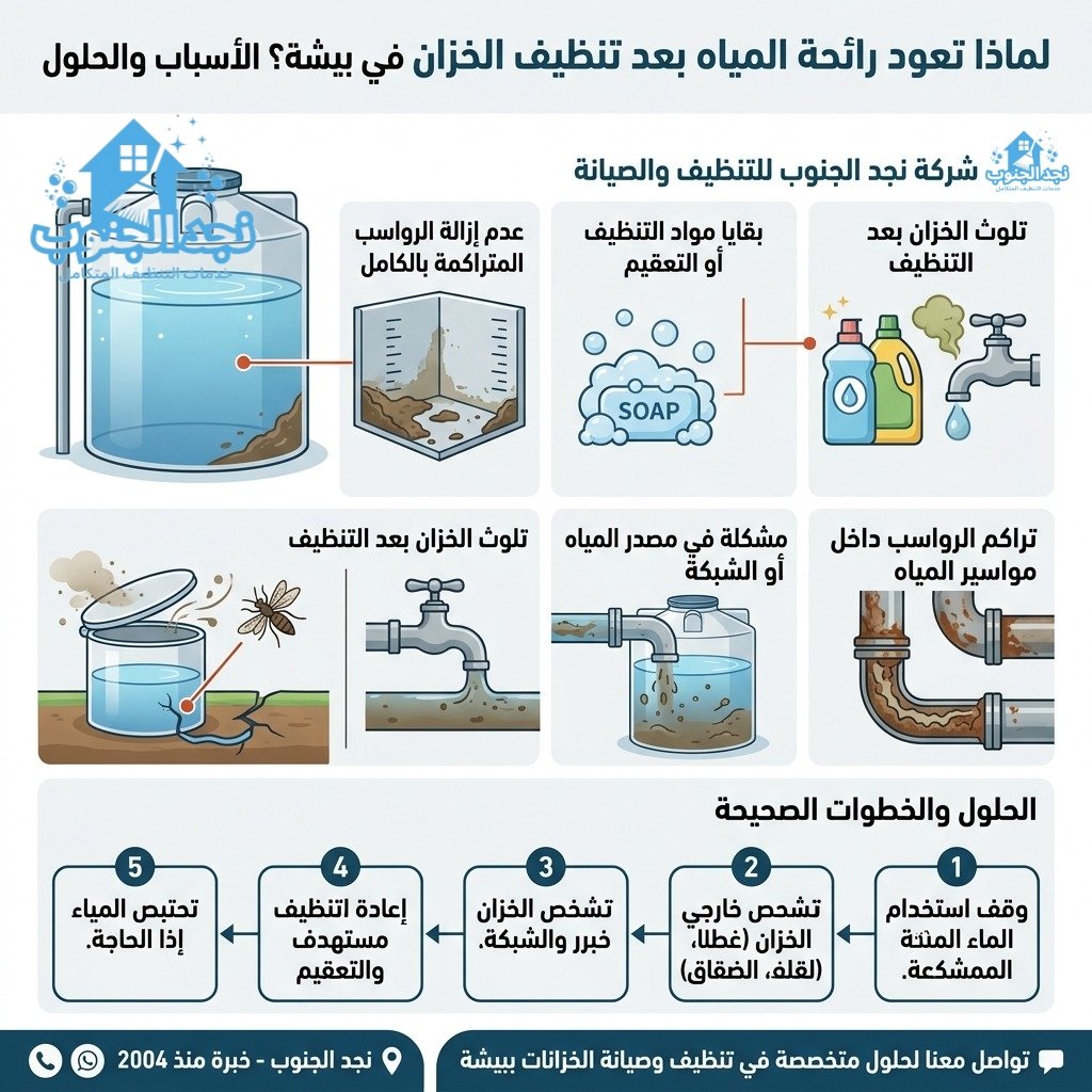 لماذا تعود رائحة المياه بعد تنظيف الخزان في بيشة؟